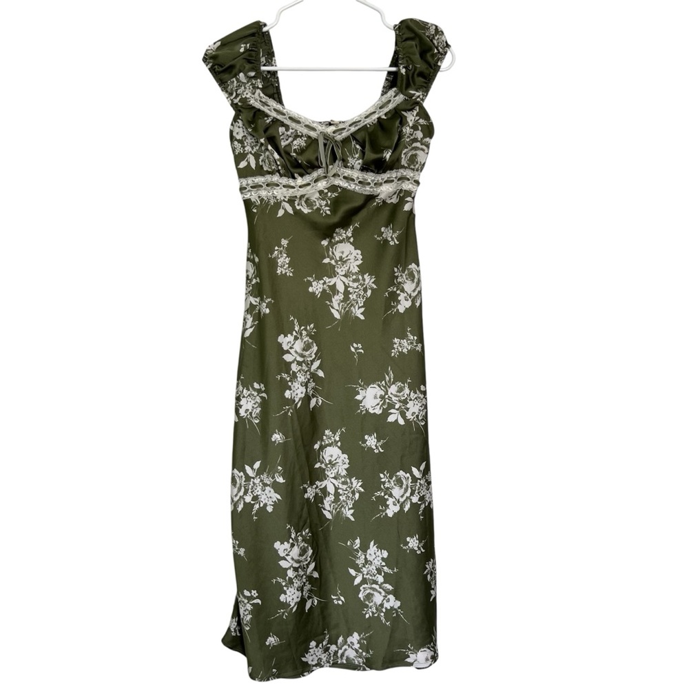 Inspired Hearts Green Floral Velvet Lace Sweetheart Midi Dress Size Small